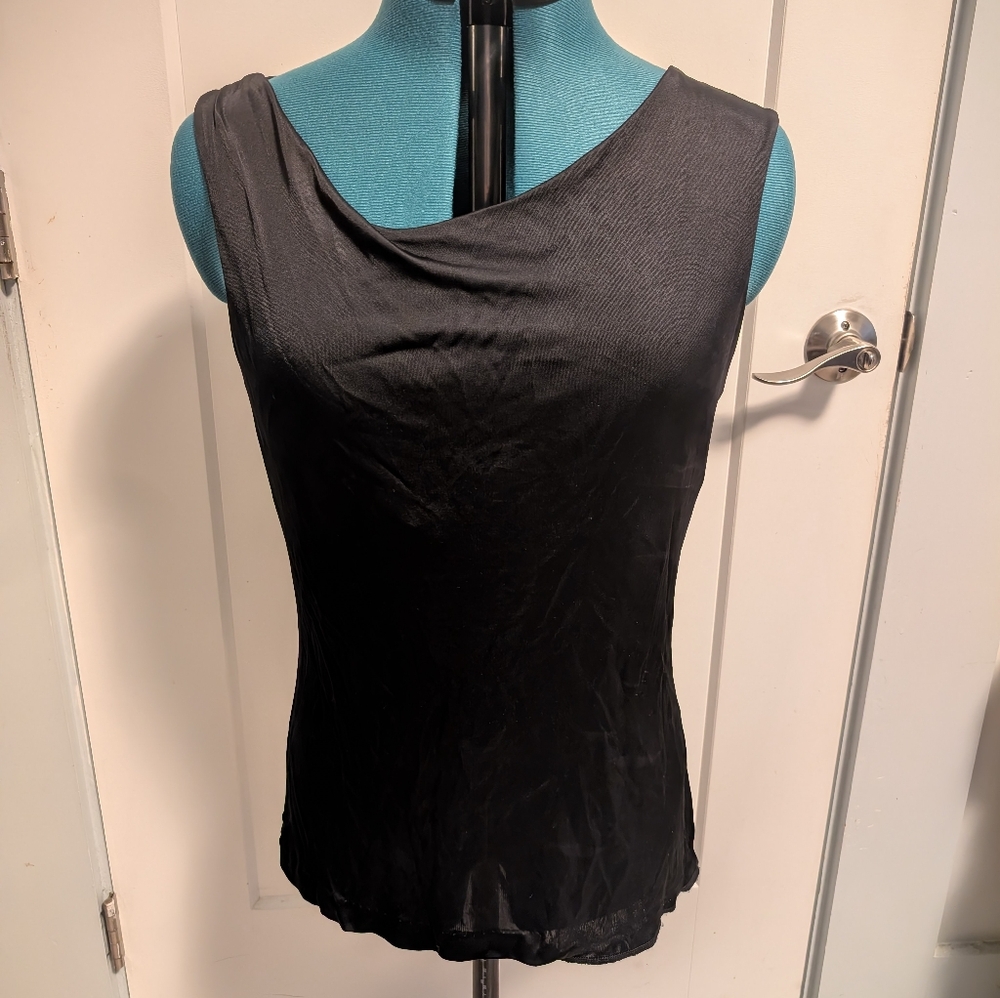 Banana Republic Black Stretch Tank With Asymmetrical Draped Neckline